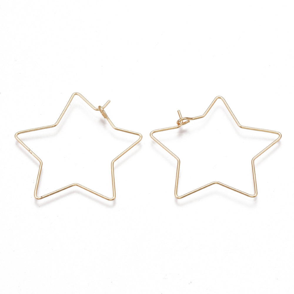 Brass Earring Hooks, Nickel Free, Real 18K Gold Plated, Star 1 PAIR
