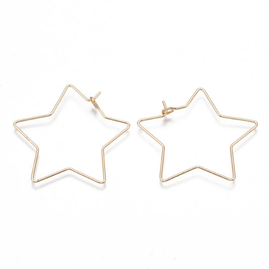 Brass Earring Hooks, Nickel Free, Real 18K Gold Plated, Star 2 pack