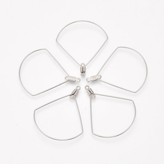 Tarnish Resistant 304 Stainless Steel Wire Pendants, Hoop Earring Findings, Fan, Stainless Steel Color 1 PAIR