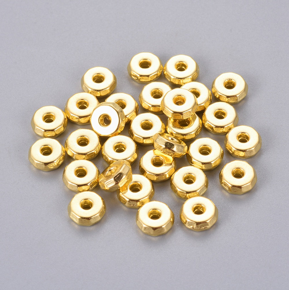 Tibetan Style Beads, Lead Free & Nickel Free & Cadmium Free, Flat Round, Silver & Gold Color Plated Size: about 8mm 10Pack