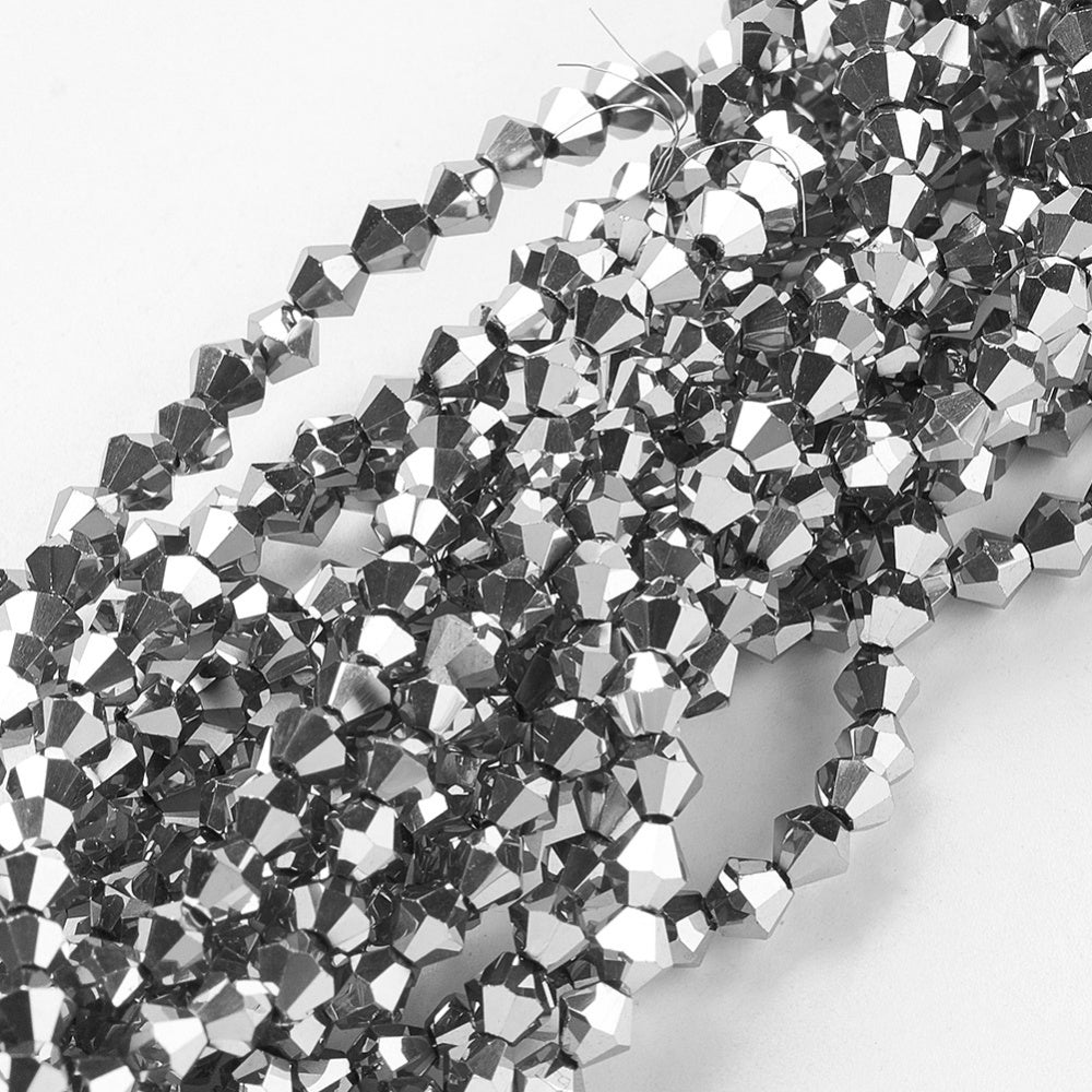 Electroplate Glass Beads Strands, Full Plated, Faceted, Bicone, Bisque Size: about 3mm in diameter