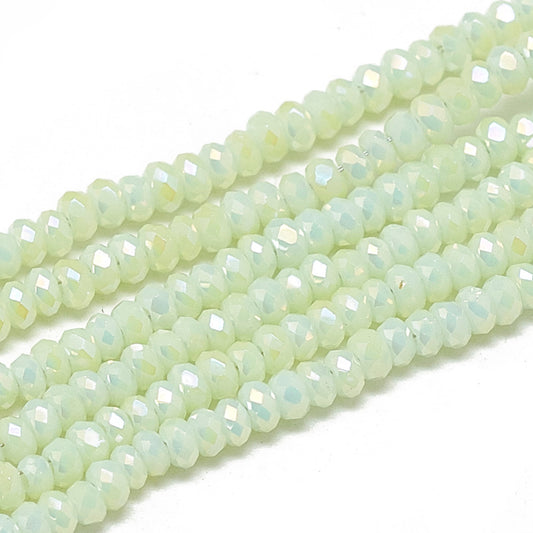 Electroplate Opaque Solid Color Glass Beads Strands, Faceted, Rondelle, Honeydew Size: about 2.5mm