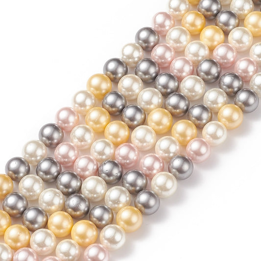 Shell Pearl Bead Strands, Grade A, Round, Mixed Color 8mm