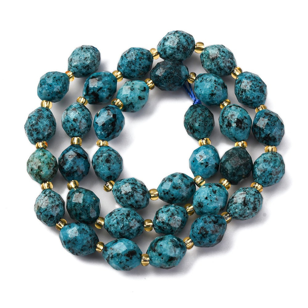 Sesame Jasper Beads Dark Turquoise Faceted Rice Shape 9.5x7.5–8mm (34pcs/Strand) The Pink Bead Shop