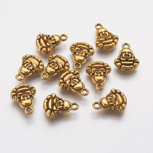 Alloy Pendants, Lead Free, Buddha, Antique Golden 10pack