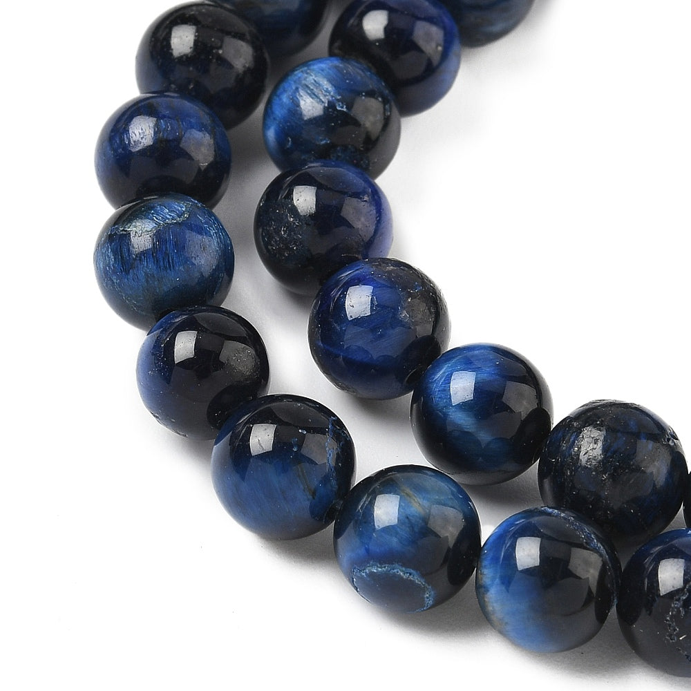 Tiger Eye Beads Strands, Dyed, Round, Dark Blue 8mm round