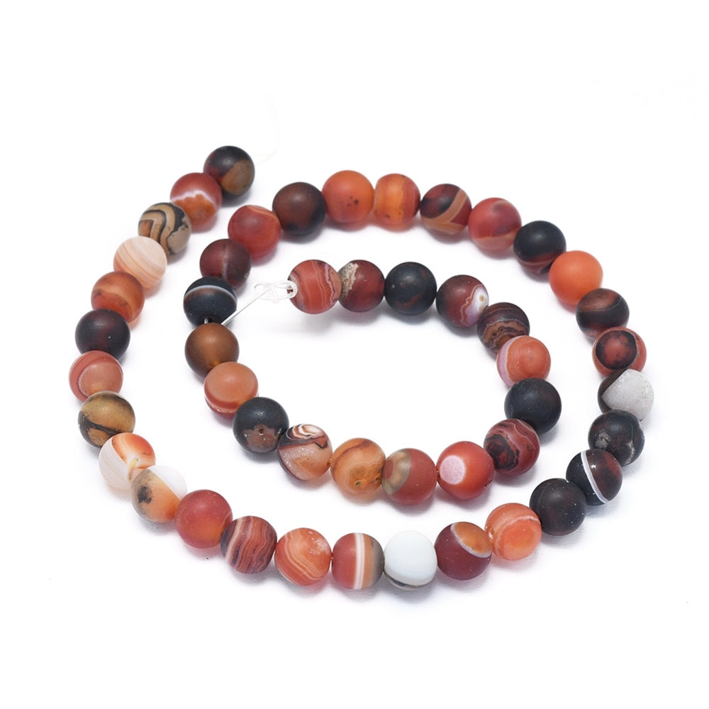 Natural Banded / Striped Agate Beads Orange Brown Frosted, Dyed & Heated 8–8.5mm Round The Pink Bead Shop