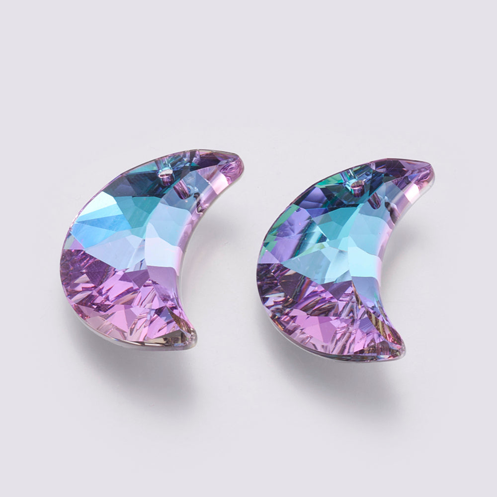 K9 Glass Rhinestone Pendants, Faceted, Moon 2 Pack