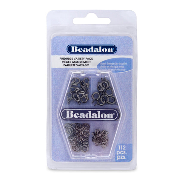 Beadalong Findings Variety Pack Jump Rings, Spring Rings Lobster Clasps, Tags Asst Colors