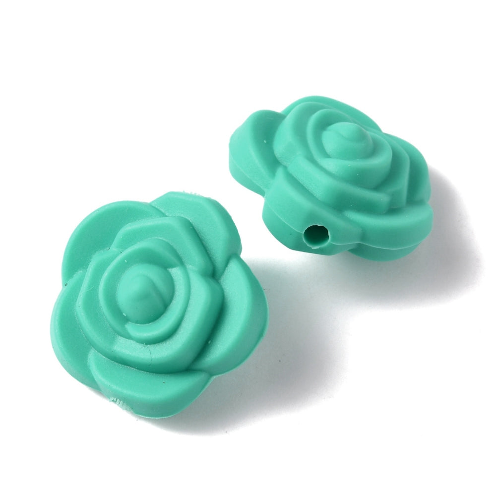 Food Grade Eco-Friendly Silicone Focal Beads Rose, Light Coral & Blue