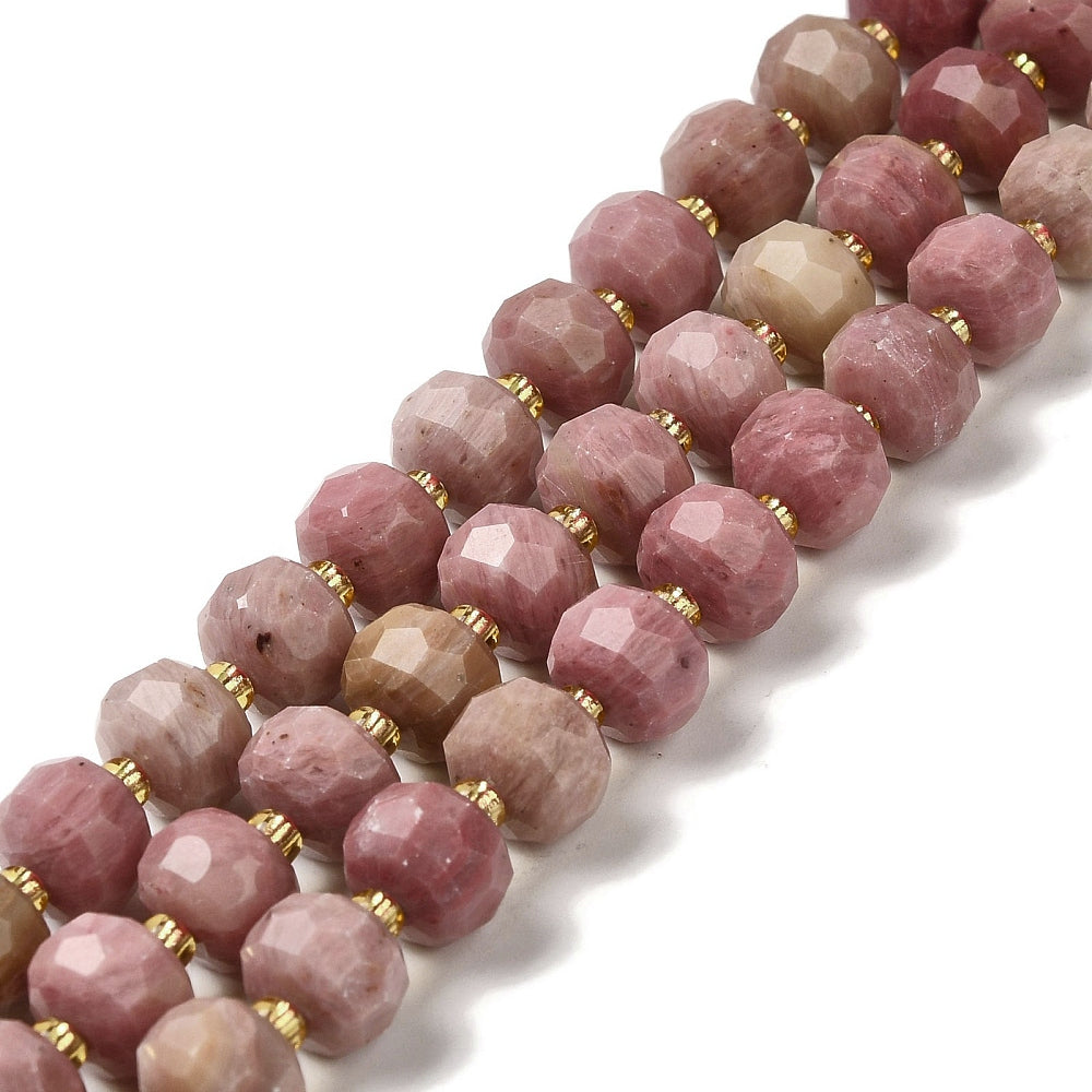 Rhodonite Beads – Natural Faceted Rondelle 78x56mm (45–46pcs/Strand) The Pink Bead Shop