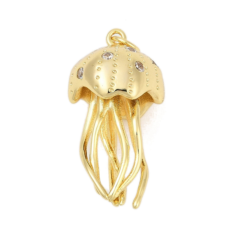 Brass Micro Pave Cubic Zirconia Pendants, Jellyfish Charms, Cadmium Free Lead Free, Long-Lasting Plated, Rack Plating, Real 18K Gold Plated