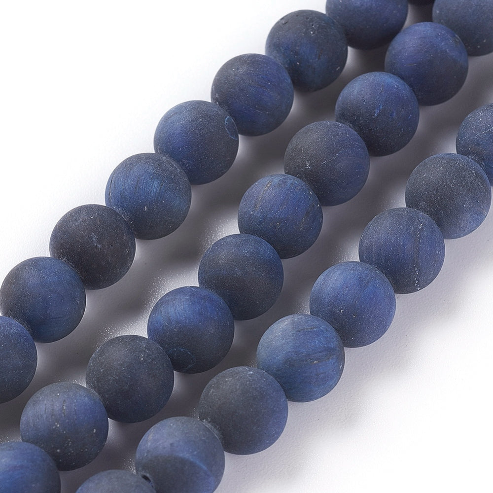 Natural Tiger Eye Beads Strands, Dyed & Heated , Frosted, Round, Marine Blue