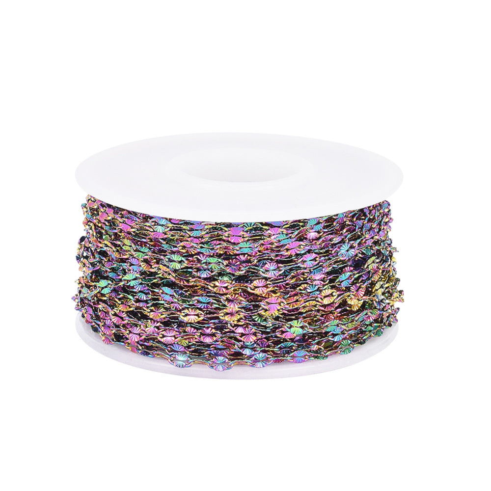 Ion Plating(IP) 304 Stainless Steel Textured Dapped Chains, Cable Chains, Soldered, Flat Oval, Rainbow Color SOLD BY THE METER