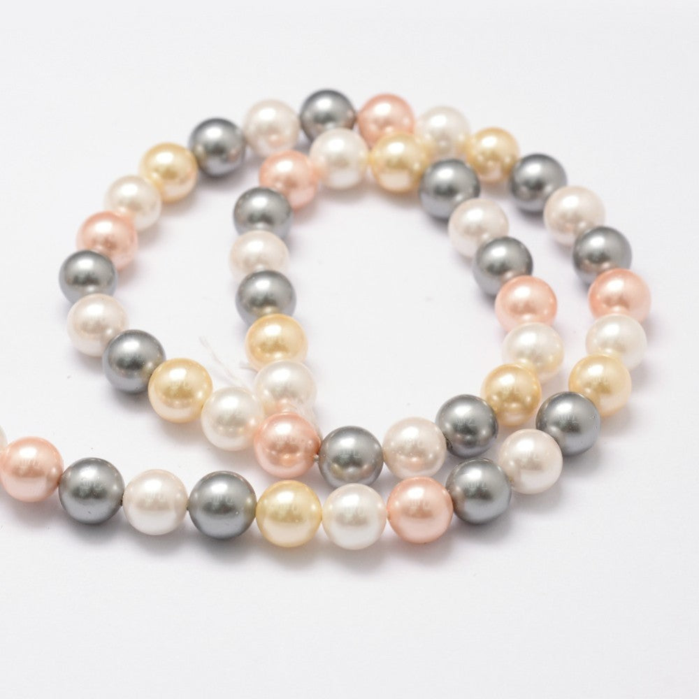 Shell Pearl Bead Strands, Grade A, Round, Mixed Color 8mm