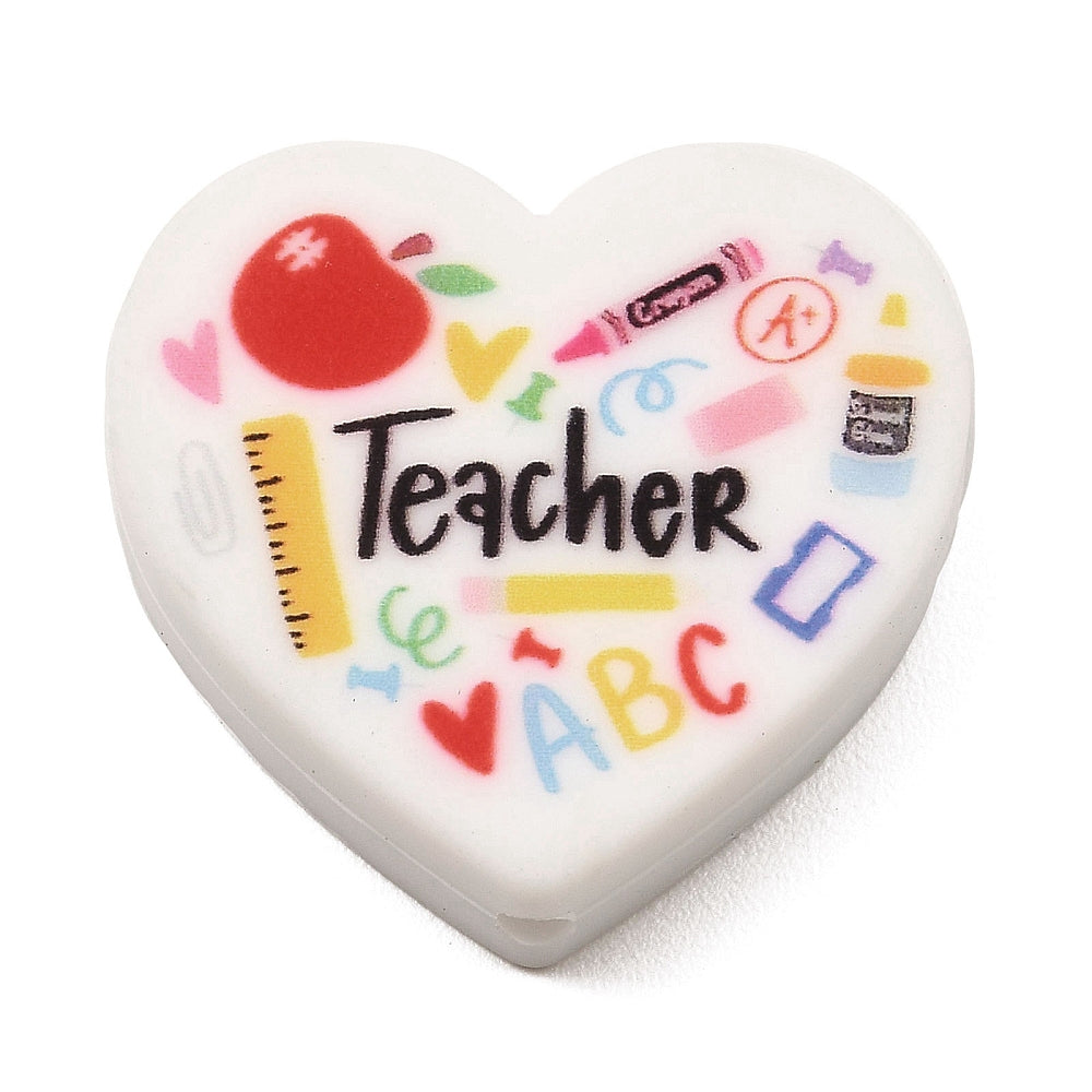 Heart Teacher Silicone Focal Beads,