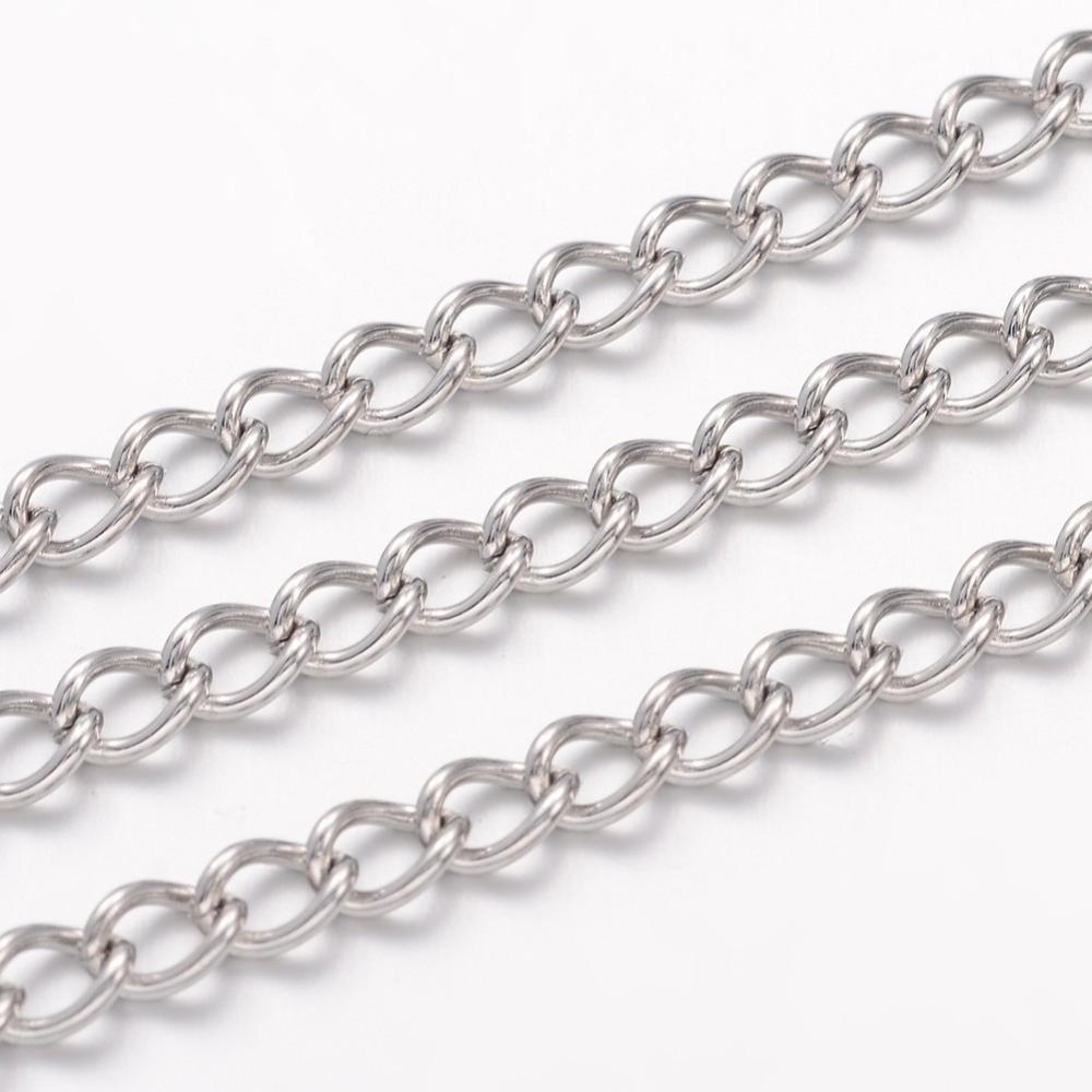 Tarnish Resistant 304 Stainless Steel Twisted Chains, Curb Chains, Unwelded, , Stainless Steel Color SOLD BY THE METER