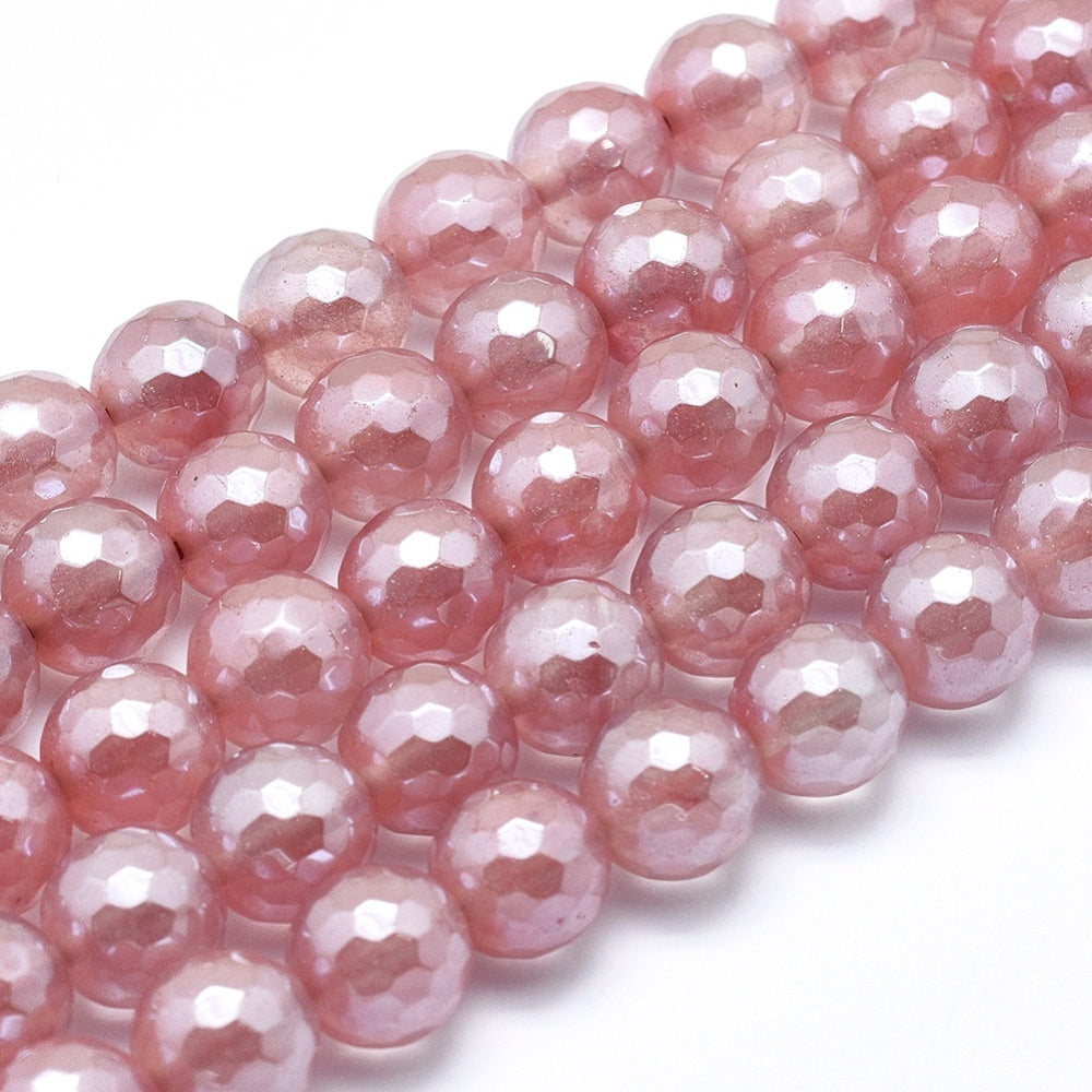 Cherry Quartz Elecroplated Faceted Bead Strands 8mm