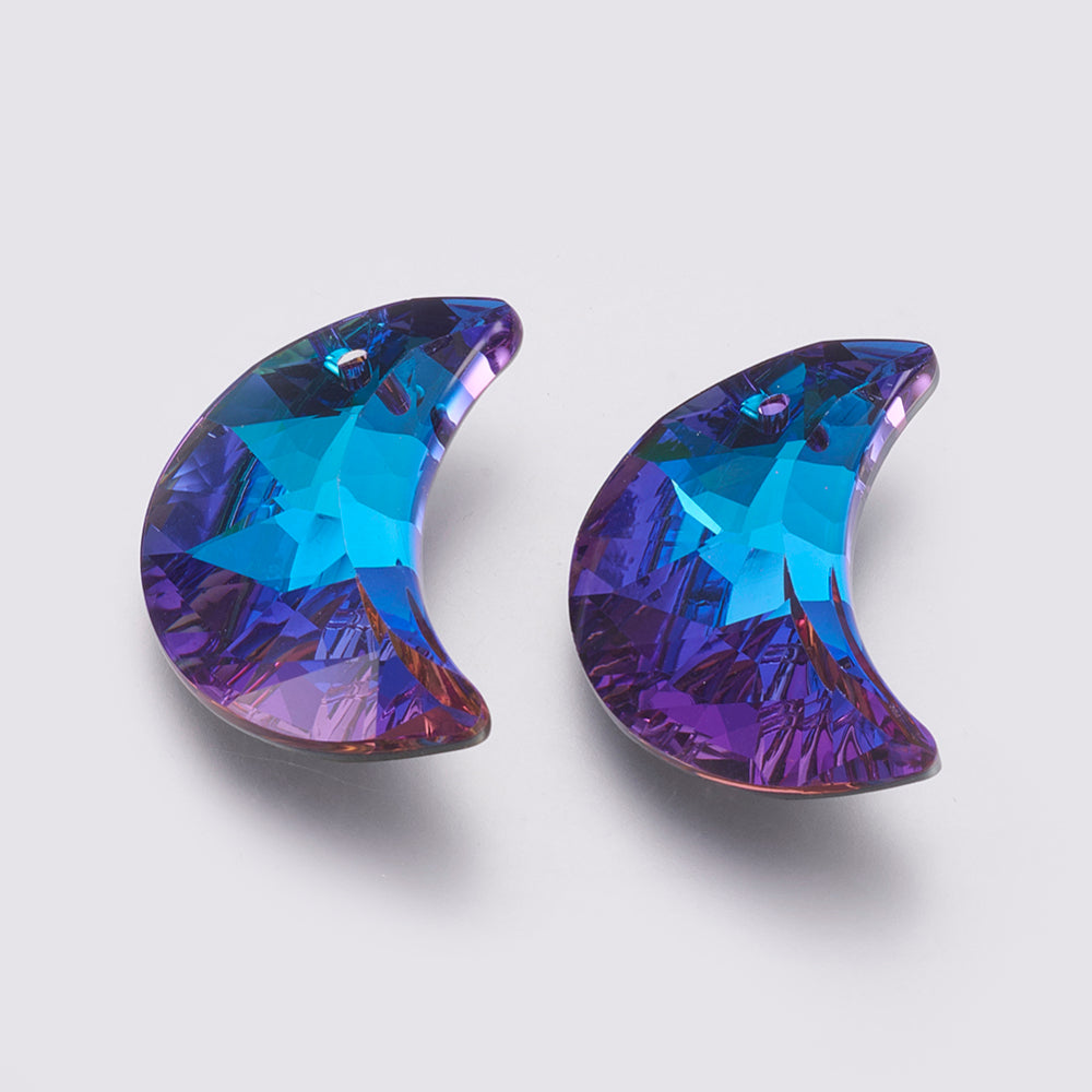 K9 Glass Rhinestone Pendants, Faceted, Moon 2 Pack asst colors