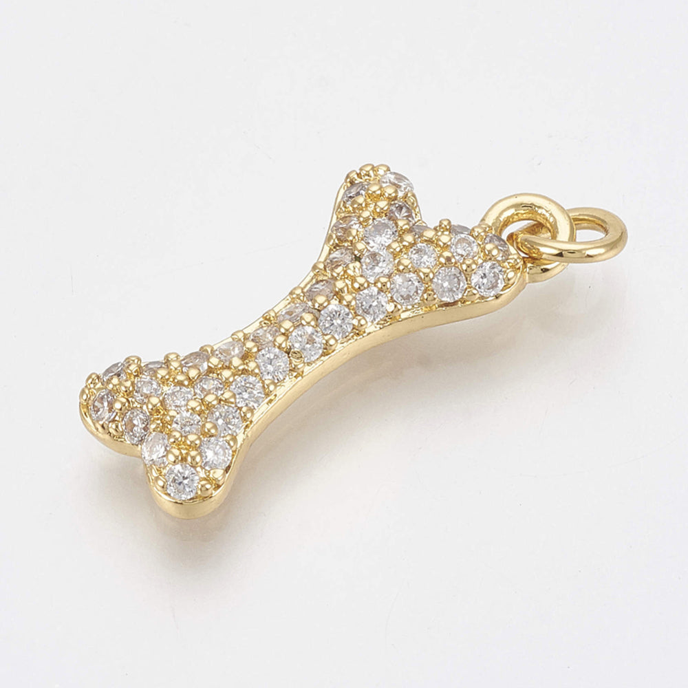 Brass Micro Pave Cubic Zirconia Pendants, with Jump Rings, Bone, Clear, Platinum & Gold Color