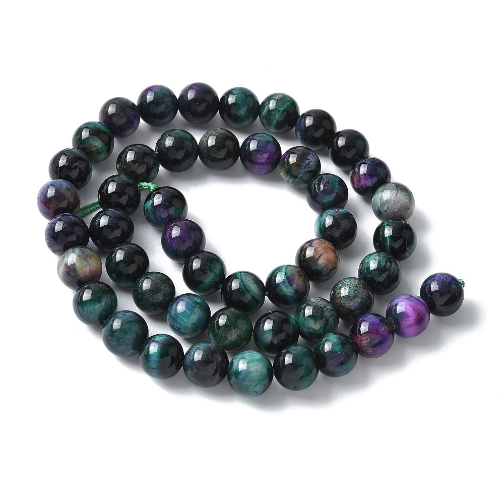 Natural Tiger Eye Beads Strands, Dyed & Heated, Round, Teal 8mm