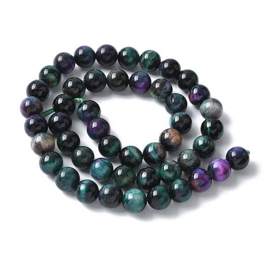 Tiger Eye Beads  Natural Dyed & Heated Teal Round 8mm (47–48pcs/Strand) The Pink Bead Shop