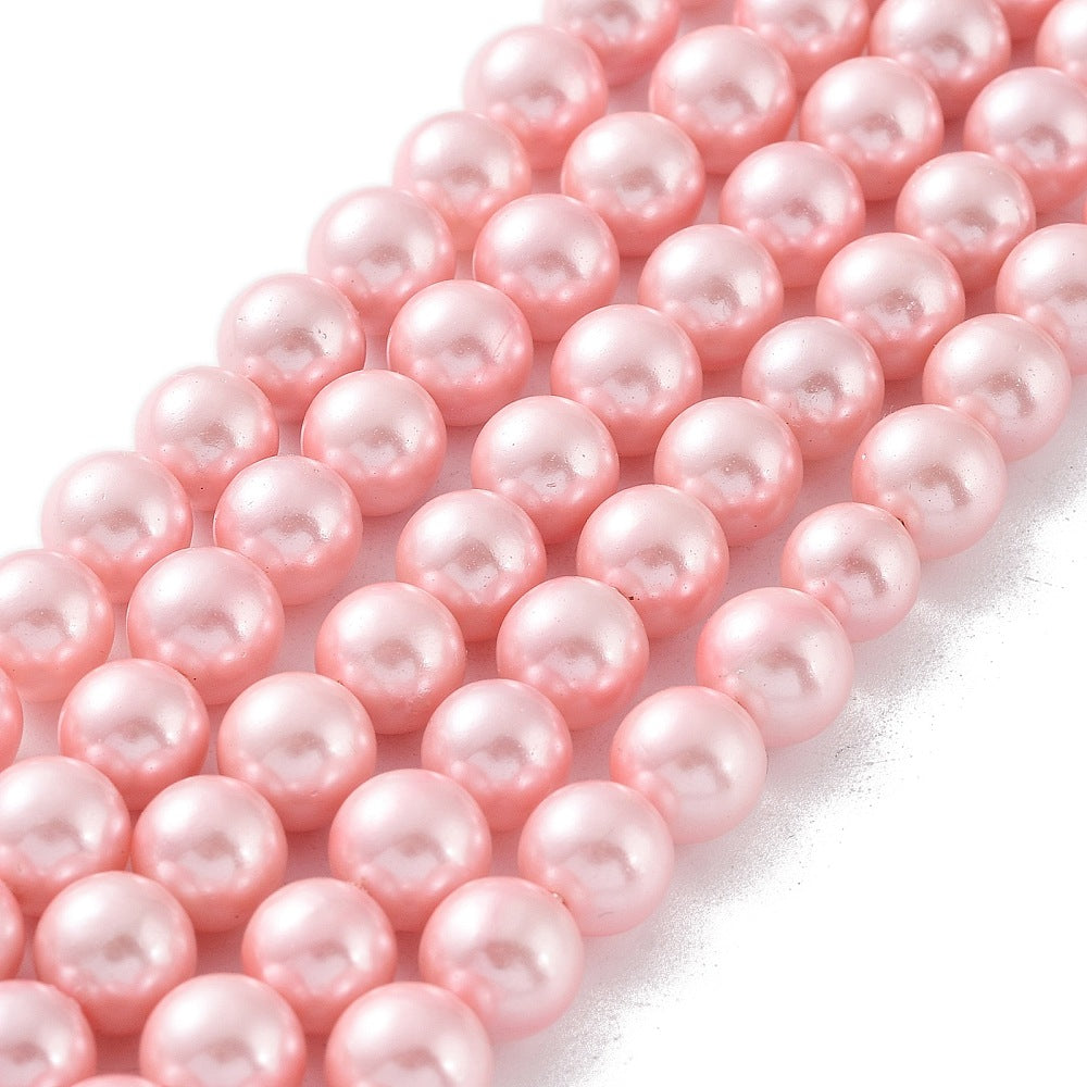 Shell Pearl Bead Strands, Rainbow Plated, Grade A, Round, Pink