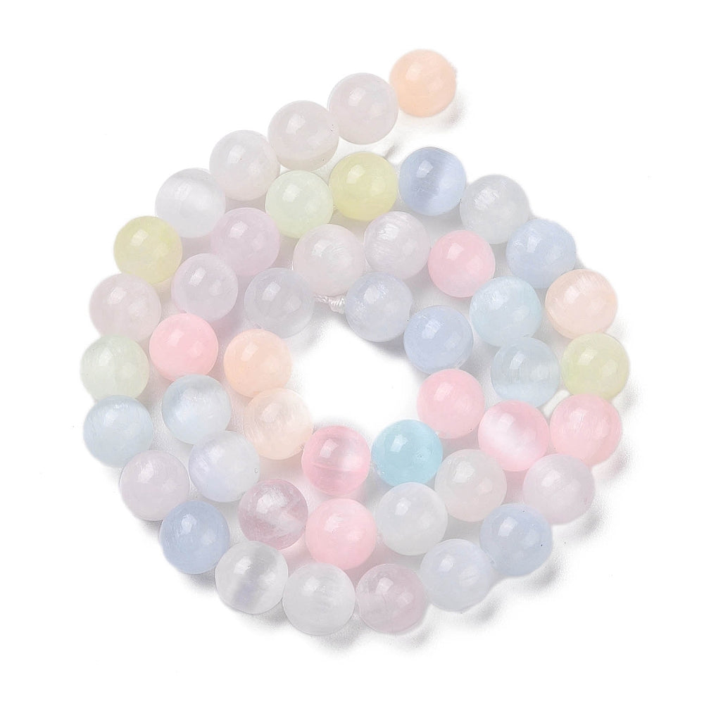 Natural Selenite Beads Strands, Dyed, Round, Mixed Macaron Color 8mm