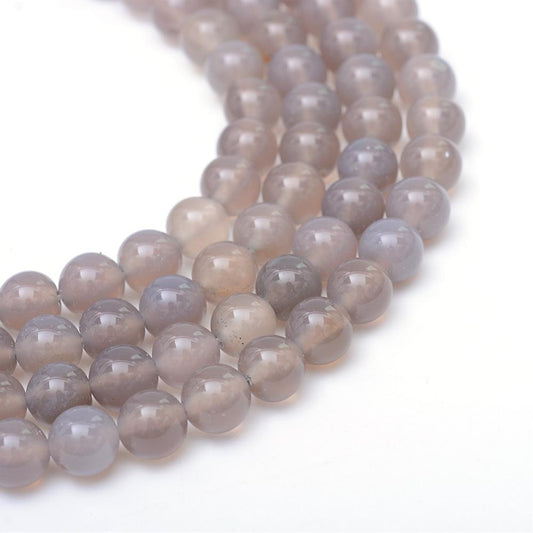 Round Natural Grey Agate Bead Strands, Grade A, 8mm
