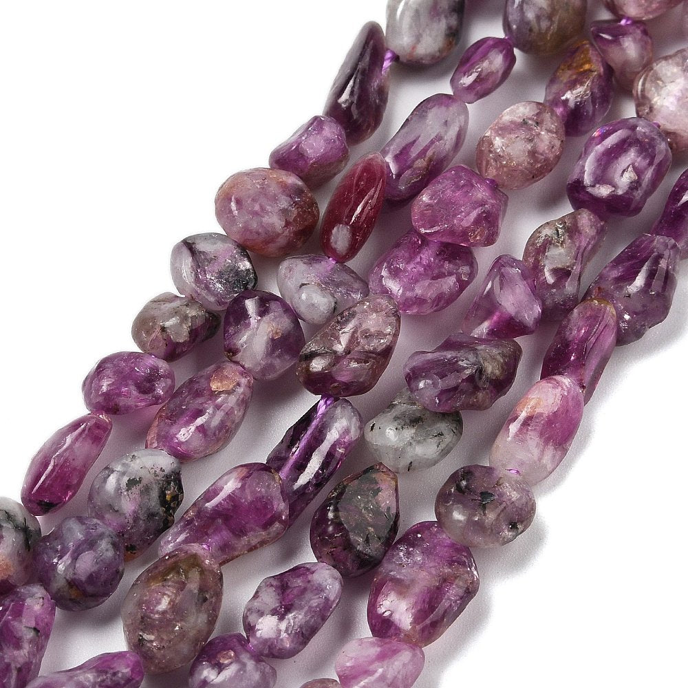 Natural Lepidolite/Purple Mica Stone Beads Strands, Nuggets