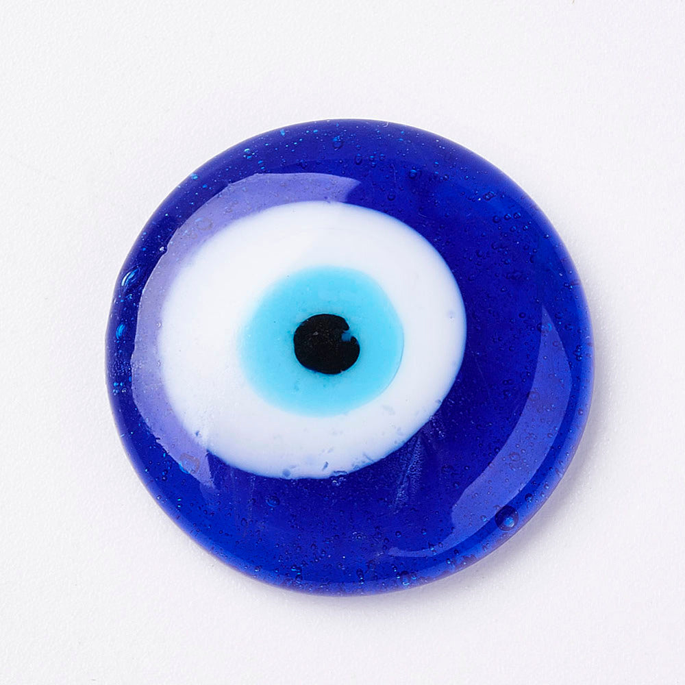 Handmade Lampwork Evil Eye Cabochons, Flat Round, Blue 5 Pack