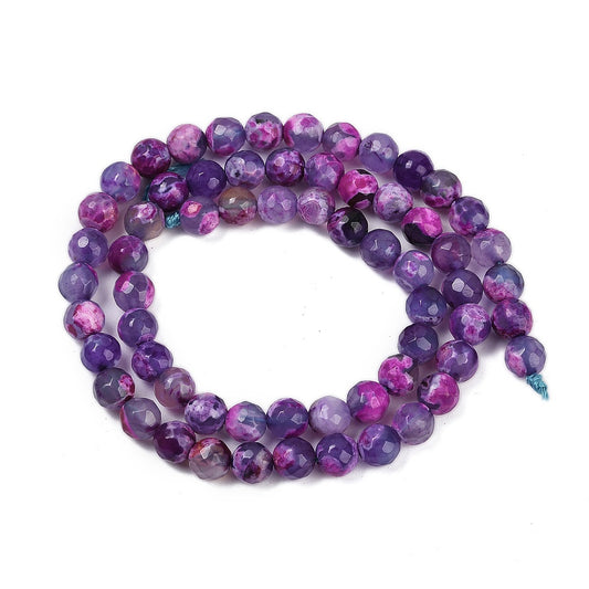 Fire Crackle Agate Beads Strands, Dyed & Heated, Round, Faceted, Dark Violet 6mm