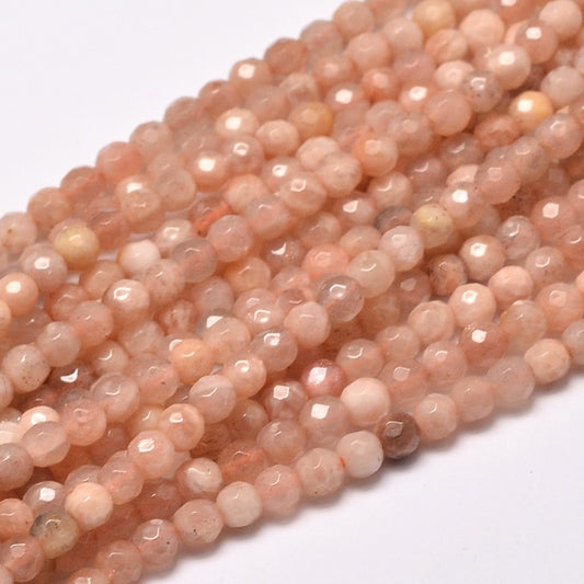 Faceted Round Natural Sunstone Beads Strands – 4mm | The Pink Bead Shop