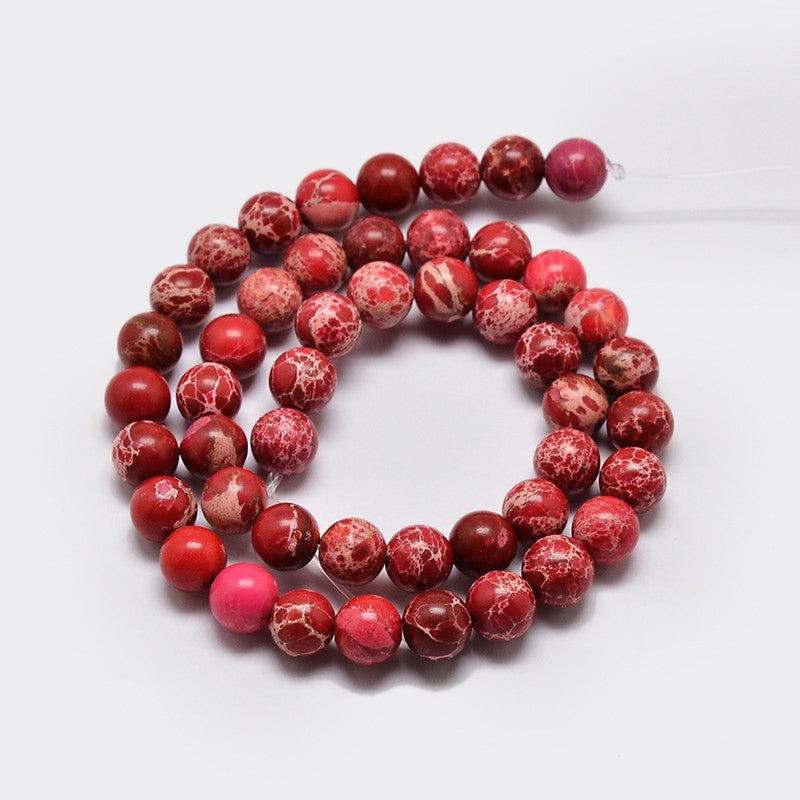 Natural Imperial Jasper Beads Strands, Round, Dyed, Dark Red 8mm