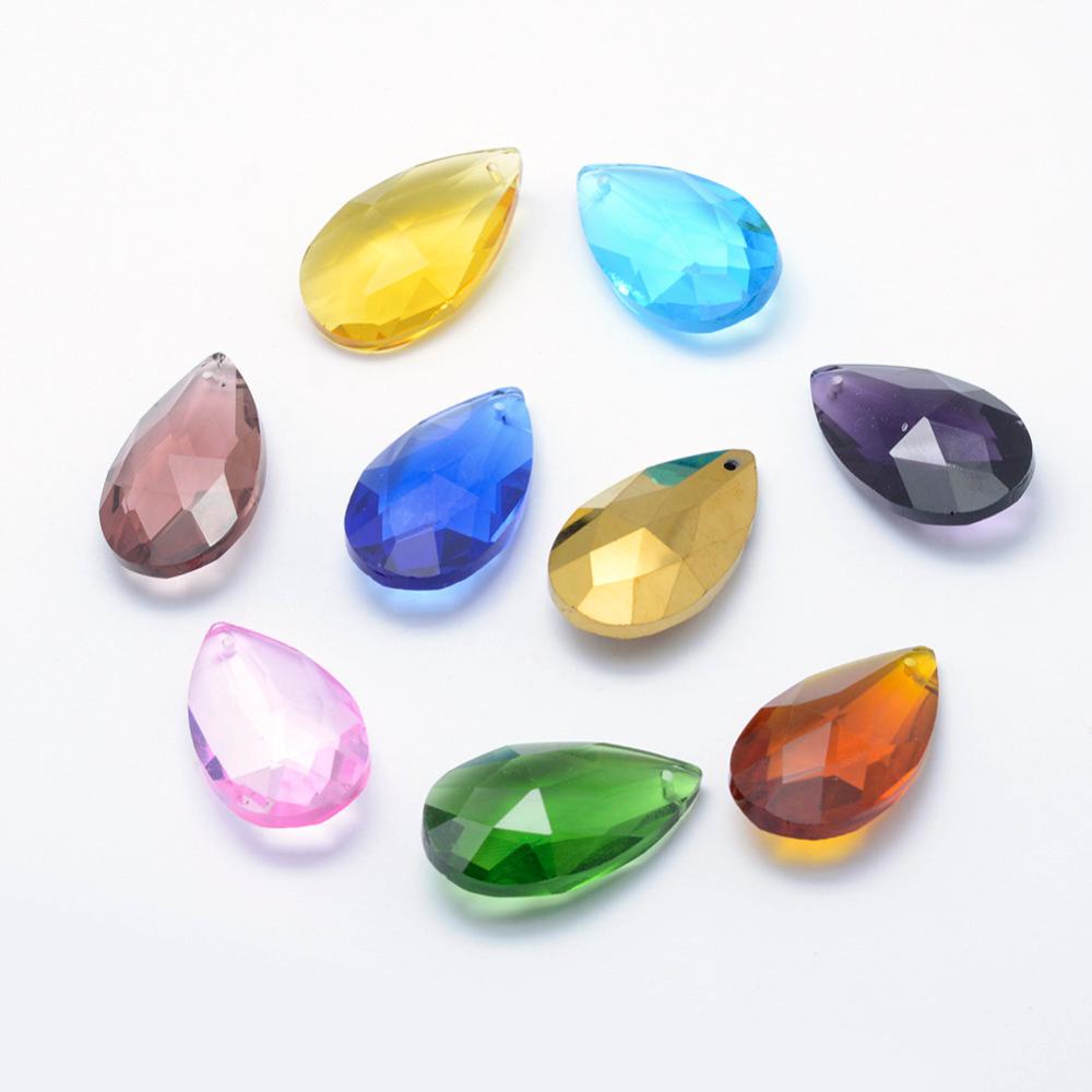 Glass Pendants, Faceted, Drop, Mixed Color 22mm