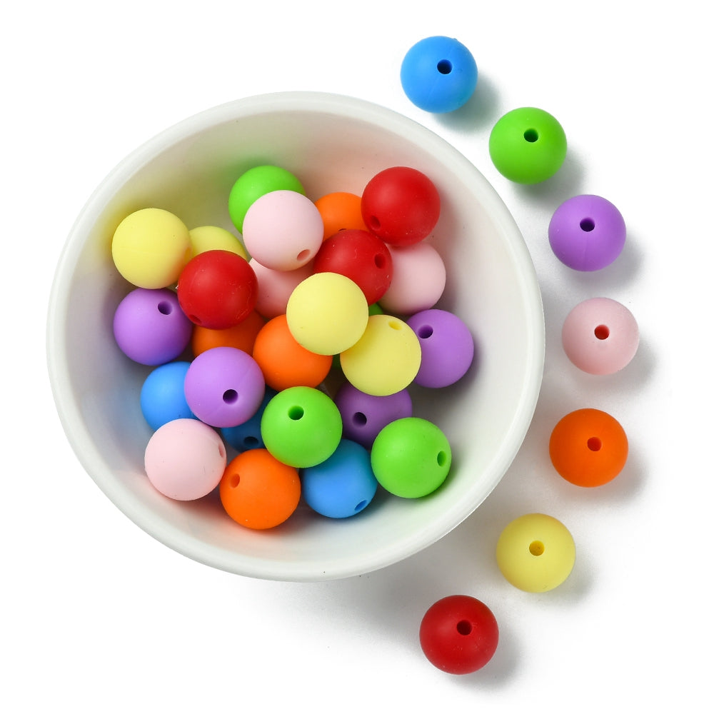 Food Grade Eco-Friendly Silicone Focal Beads, Round, Mixed Color 12mm