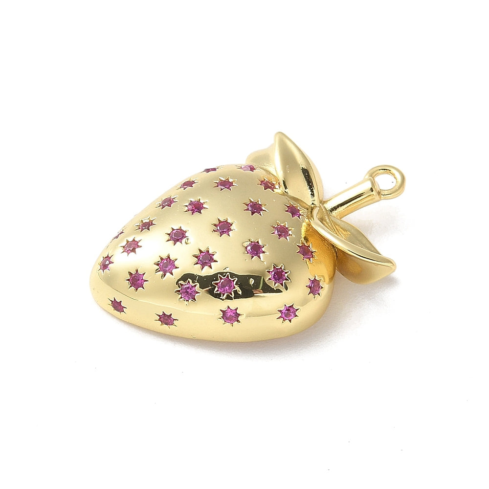 Brass Micro Pave Cubic Zirconia Pendants, Strawberry Charms 18k Gold Plated & Platinum Plated