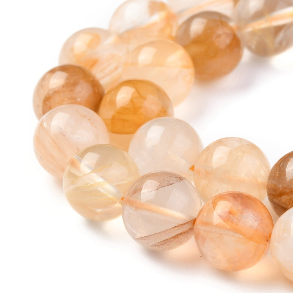 Yellow Hematoid Quartz (Golden Healer Quartz) Round Beads, 6.5–7mm & 8mm (60–51pcs/Strand) The Pink Bead Shop