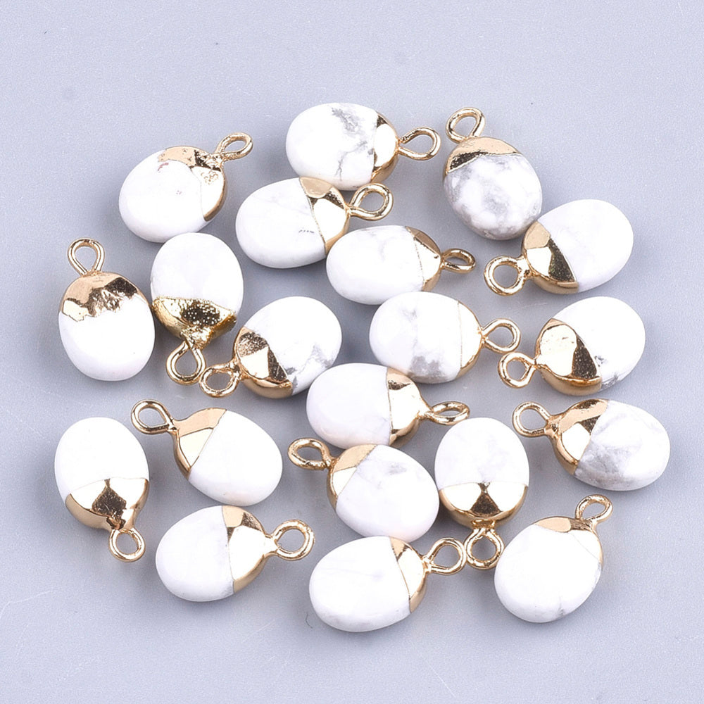 Electroplate Natural Gemstone Charms, with Iron Findings, Faceted, Oval, Golden, Asst Stones2 Pack