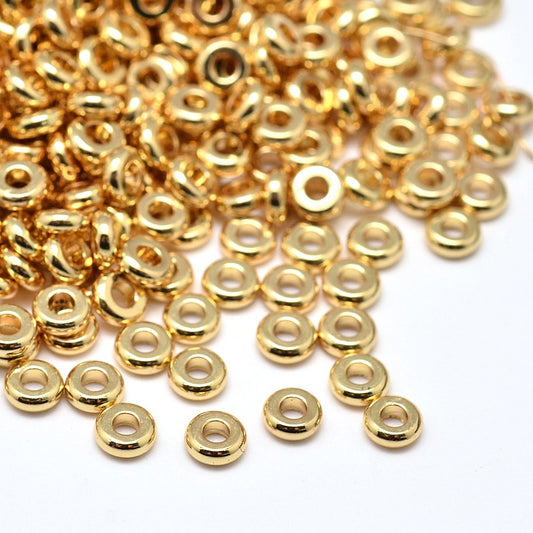 Brass Flat Round Spacer Beads pack of 50 Gold/Silver/Rose Gold Size 4mm
