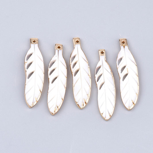 Electroplate Freshwater Shell Pendants, Feather, Light Gold