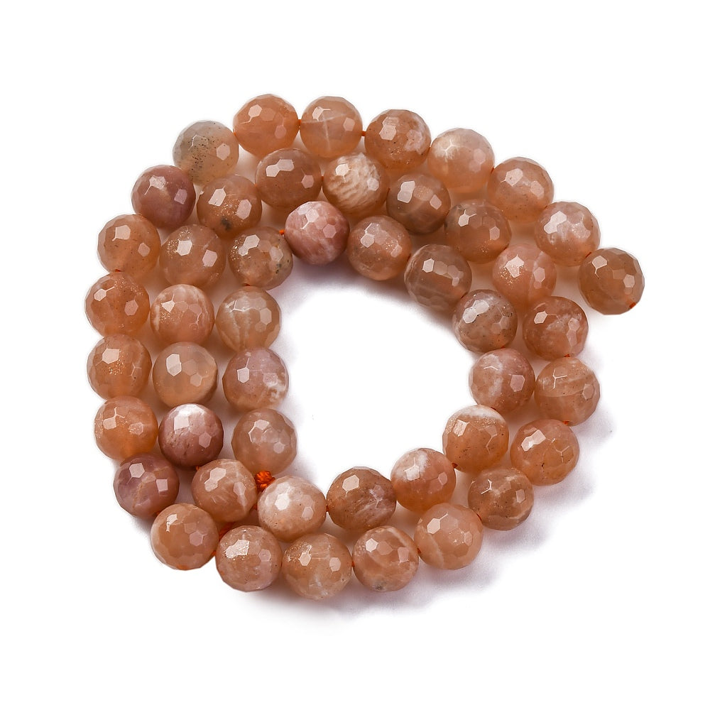 Natural Peach Moonstone Beads Strands, Round, faceted 8mm