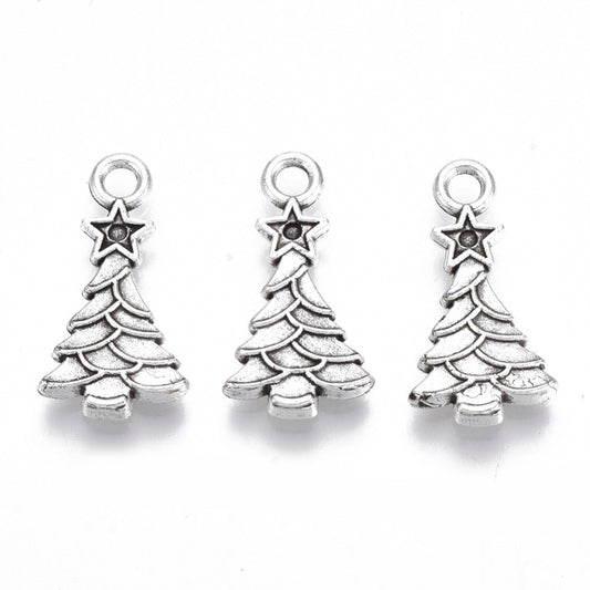 Tibetan Style Alloy Pendants, Christmas Tree 4pack