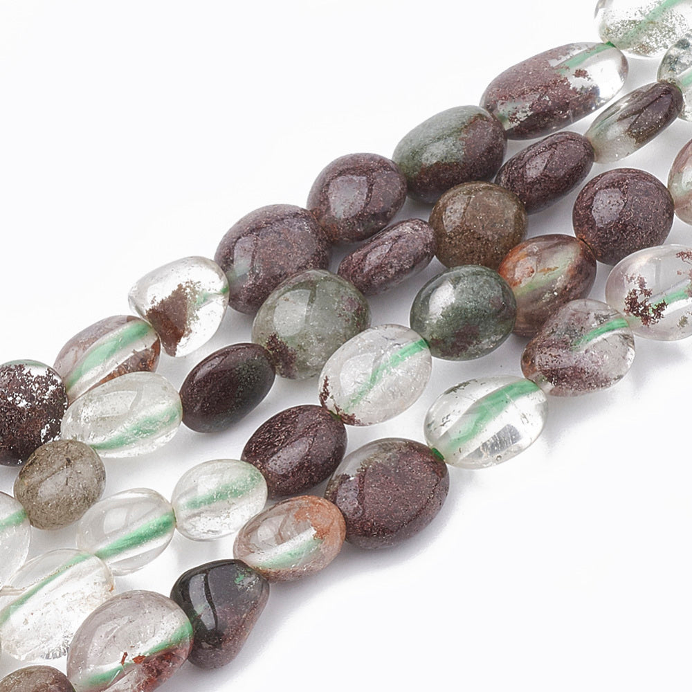 Green Lodolite Quartz/Garden Quartz Beads Strands, Oval Natural