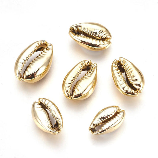 Electroplated Shell Beads, Cowrie Shells 6 pack