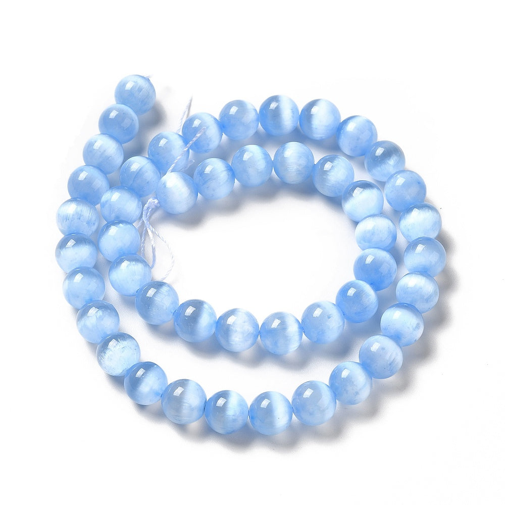 Selenite Beads Dyed Round Cornflower Blue 8.5mm (40pcs/Strand) The Pink Bead Shop