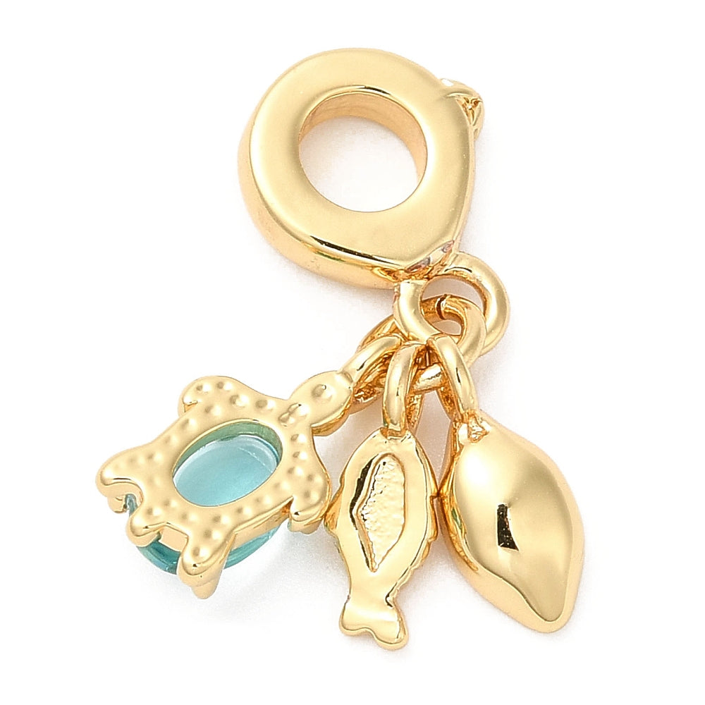 Fish, Turtle, Shell Brass Micro Pave Cubic Zirconia Pendants 18k Gold Plated
