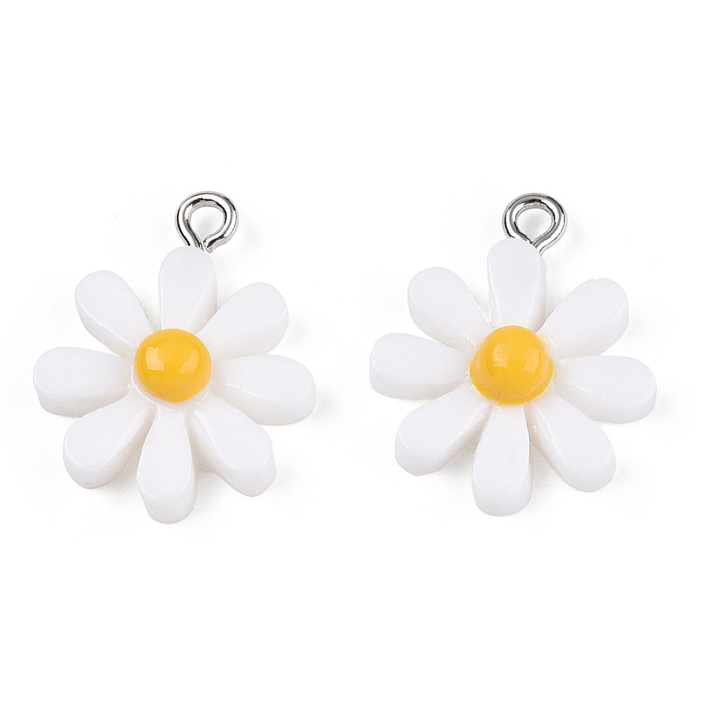 Opaque Resin Pendants, Daisy Flower Charms, White 4pk
