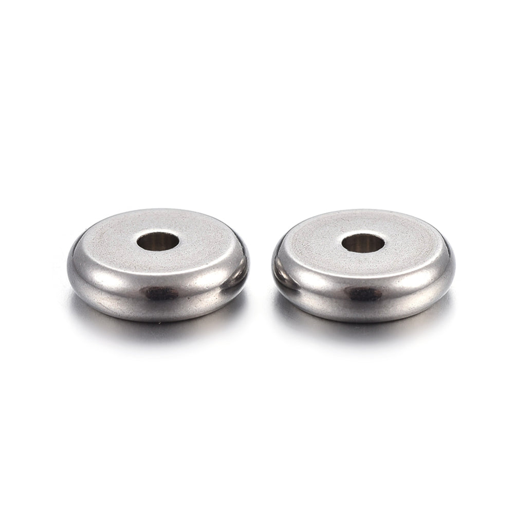 Tarnish Resistant 304 Stainless Steel Spacer Beads, Flat Round, Stainless Steel Color 10Pack