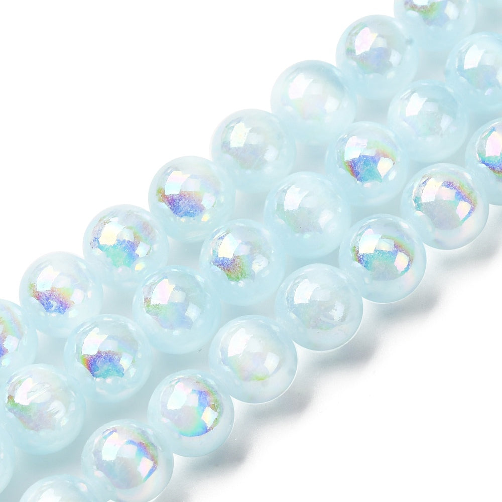 Light Sky Blue AB Plated Selenite Beads – 8mm Round, 50pcs/Strand (15.5”) The Pink Bead Shop
